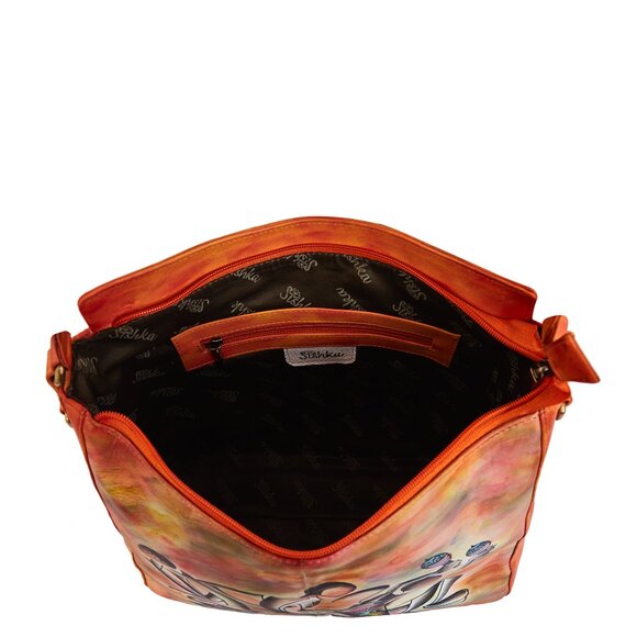 Ladies Hand-Painted Leather Orange Shoulder Tote Bag | Crossbody Sling Bag - Picture 5 of 9